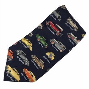 Alynn Antique Cars Tie Navy Blue